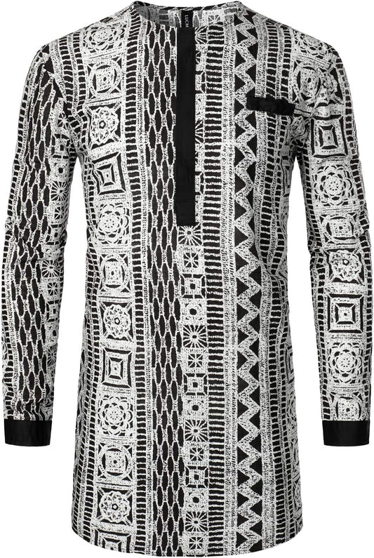 LucMatton Men's African Attire Traditional Print Dashiki Shirt