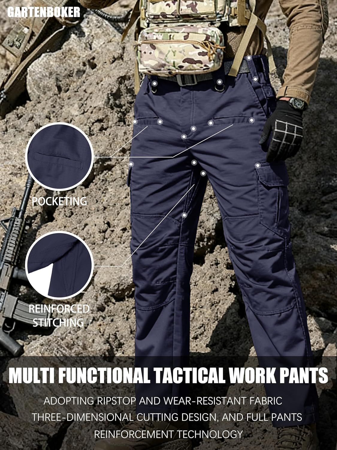 GARTENBOKER Men's Tactical Pants Lightweight Water Resistant Cargo Pants Flex Ripstop EDC Work Hiking Outdoor Pants