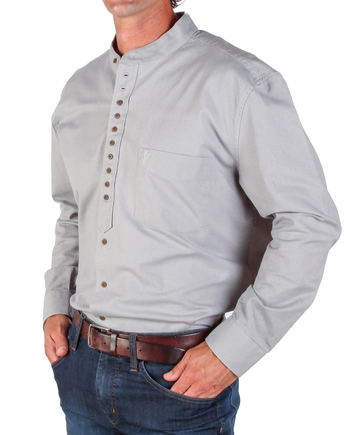 The Celtic Ranch Collarless Shirt for Men, Irish Grandfather Cotton-Linen
