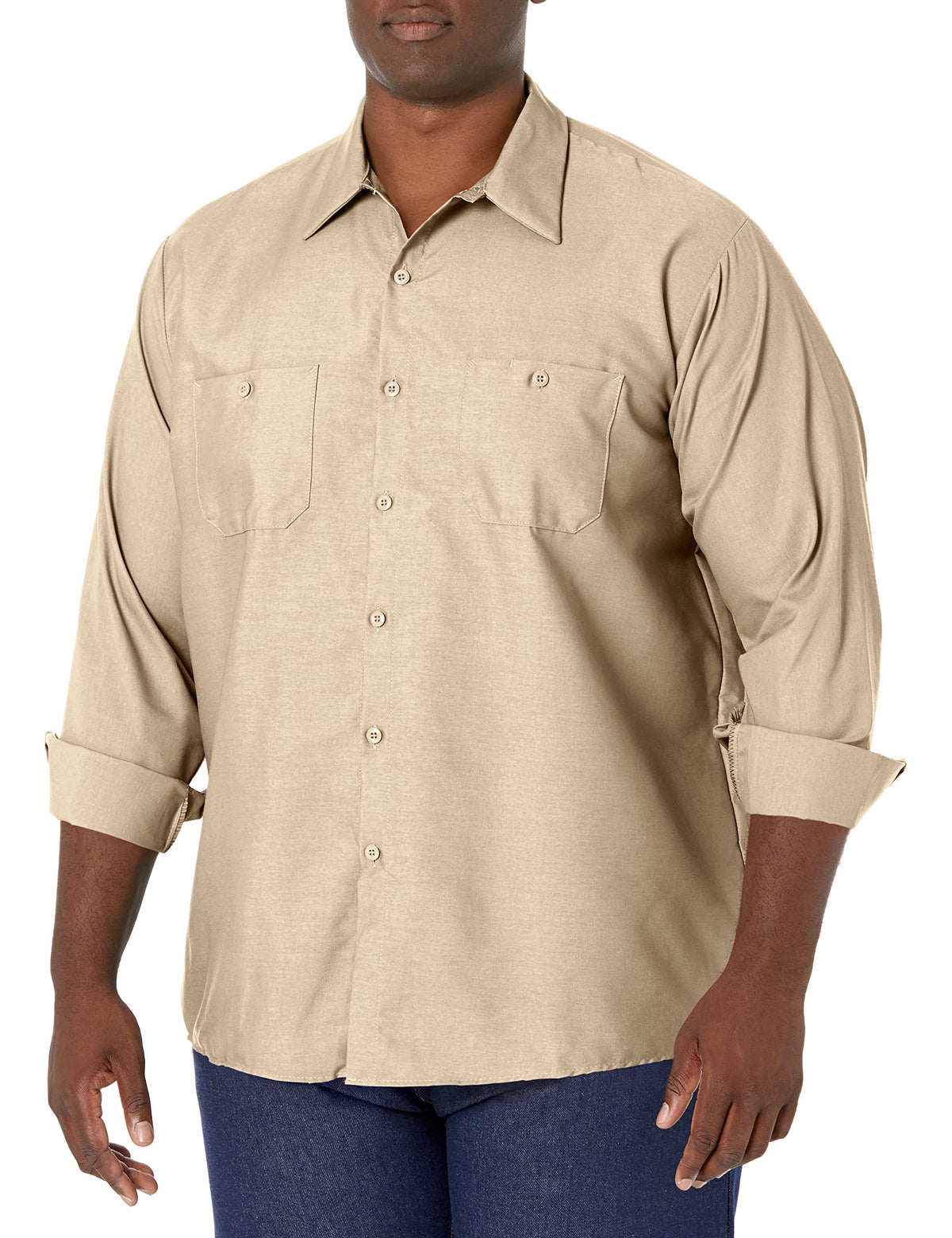 Red Kap Men's Long Sleeve Industrial Work Shirt | Moisture Wicking Button Up, Wrinkle Resistance Fights Fading & Stains