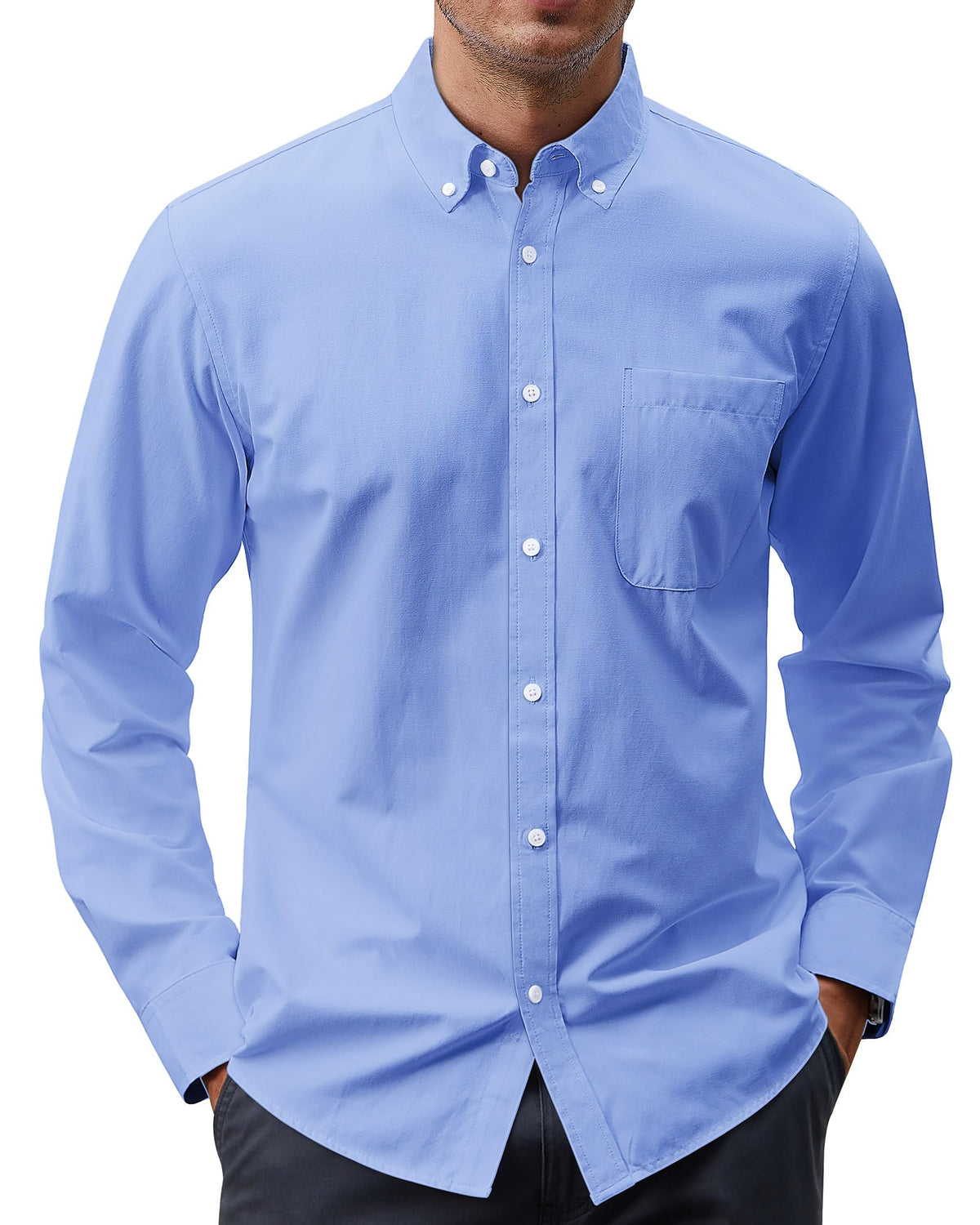 J.VER Men's Oxford Shirt Solid Casual Button Down Collar Shirts Long Sleeve Dress Shirts with Pocket