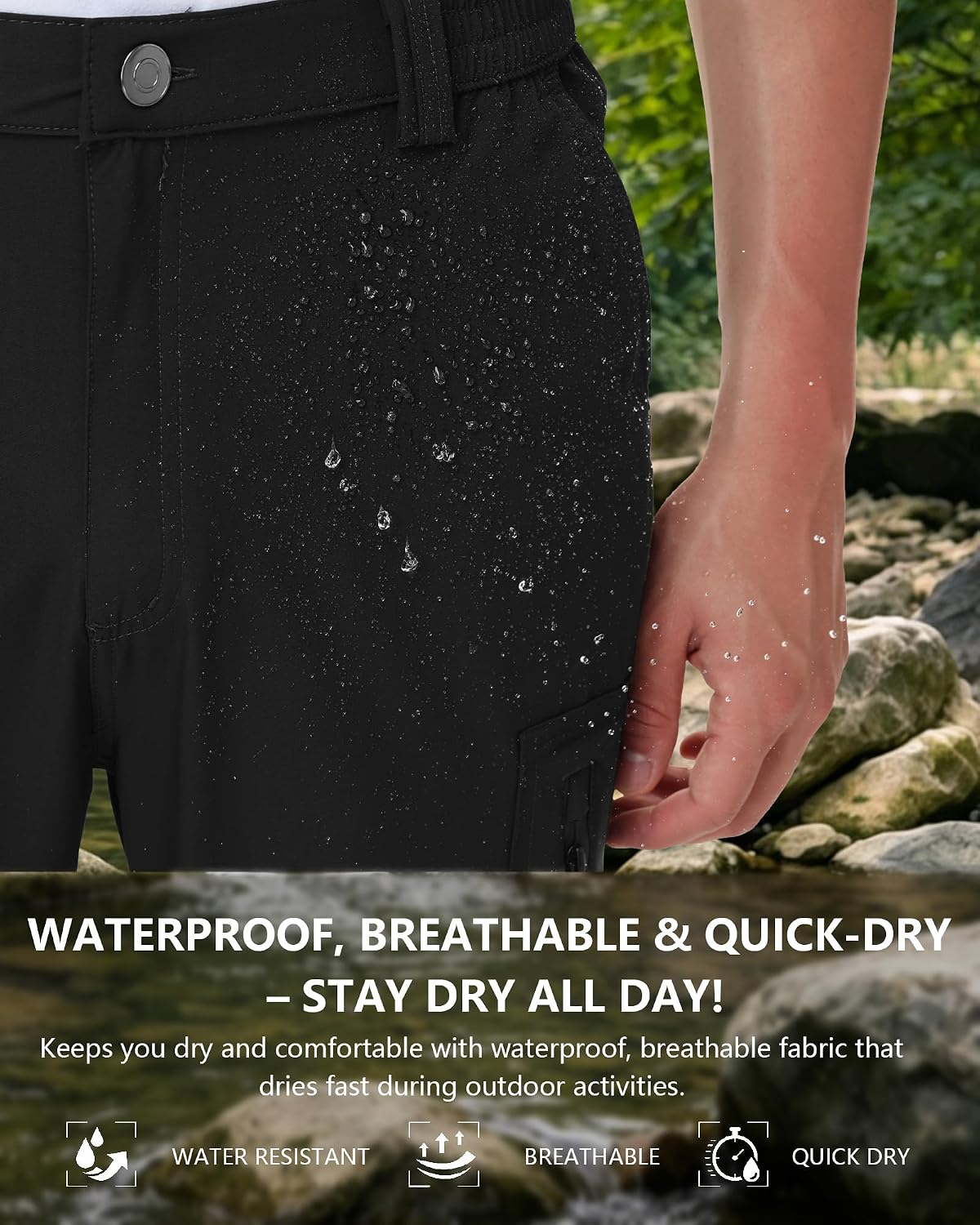 Mens Hiking Pants with 6 Pockets - Cargo Pants for Outdoor Work, Travel, Fishing, and Casual Wear