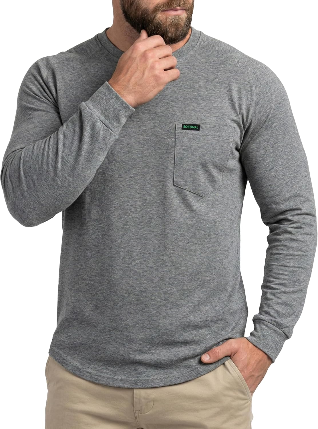 BOCOMAL Non FR - Men's Work Shirts Long Sleeve Stretch-Cotton Relaxed Fit
