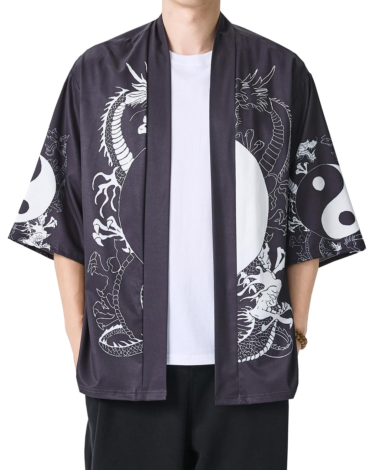 Men's Kimono Cardigan Jacket Japanese Kimono Shirt 3/4 Sleeve Printed Haori