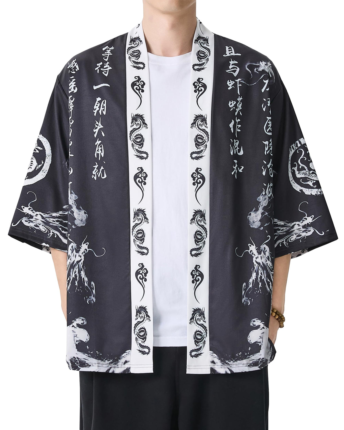 Men's Kimono Cardigan Jacket Japanese Kimono Shirt 3/4 Sleeve Printed Haori