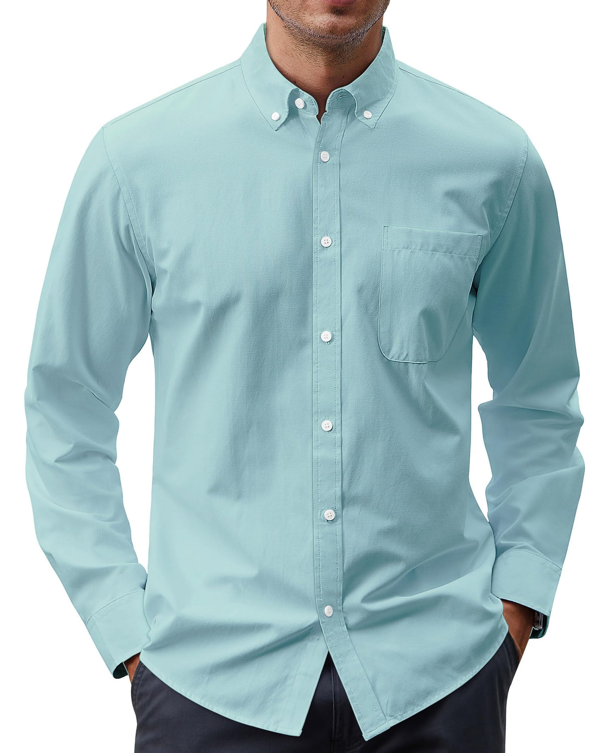 J.VER Men's Oxford Shirt Solid Casual Button Down Collar Shirts Long Sleeve Dress Shirts with Pocket