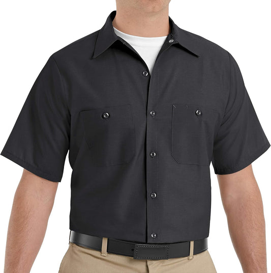 Red Kap Men's Industrial Work Shirt, Short Sleeve, Black, Large