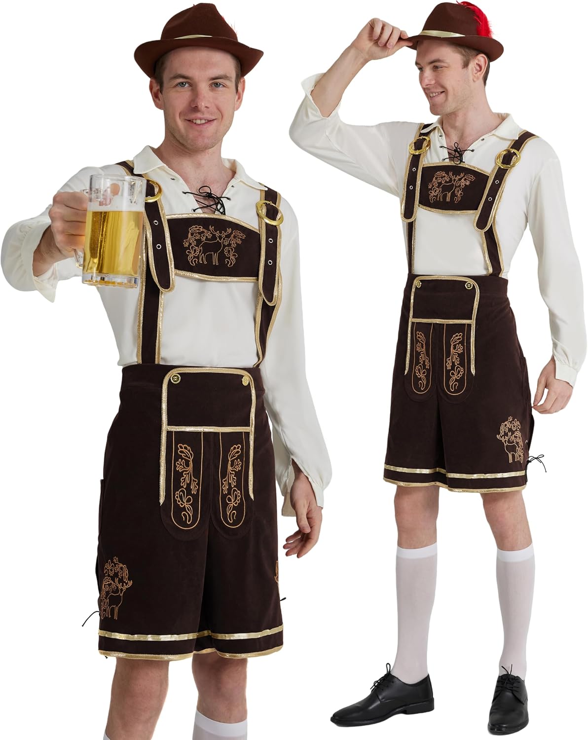 Men's Lederhosen Costume, German Bavarian Oktoberfest Outfit, Shirt & Socks