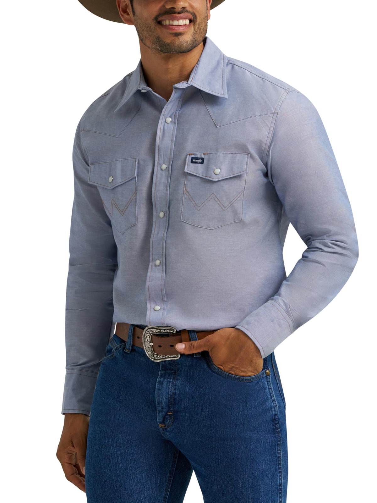 Wrangler Men's Cowboy Cut Firm Finish Western Long Sleeve Snap Work Shirt