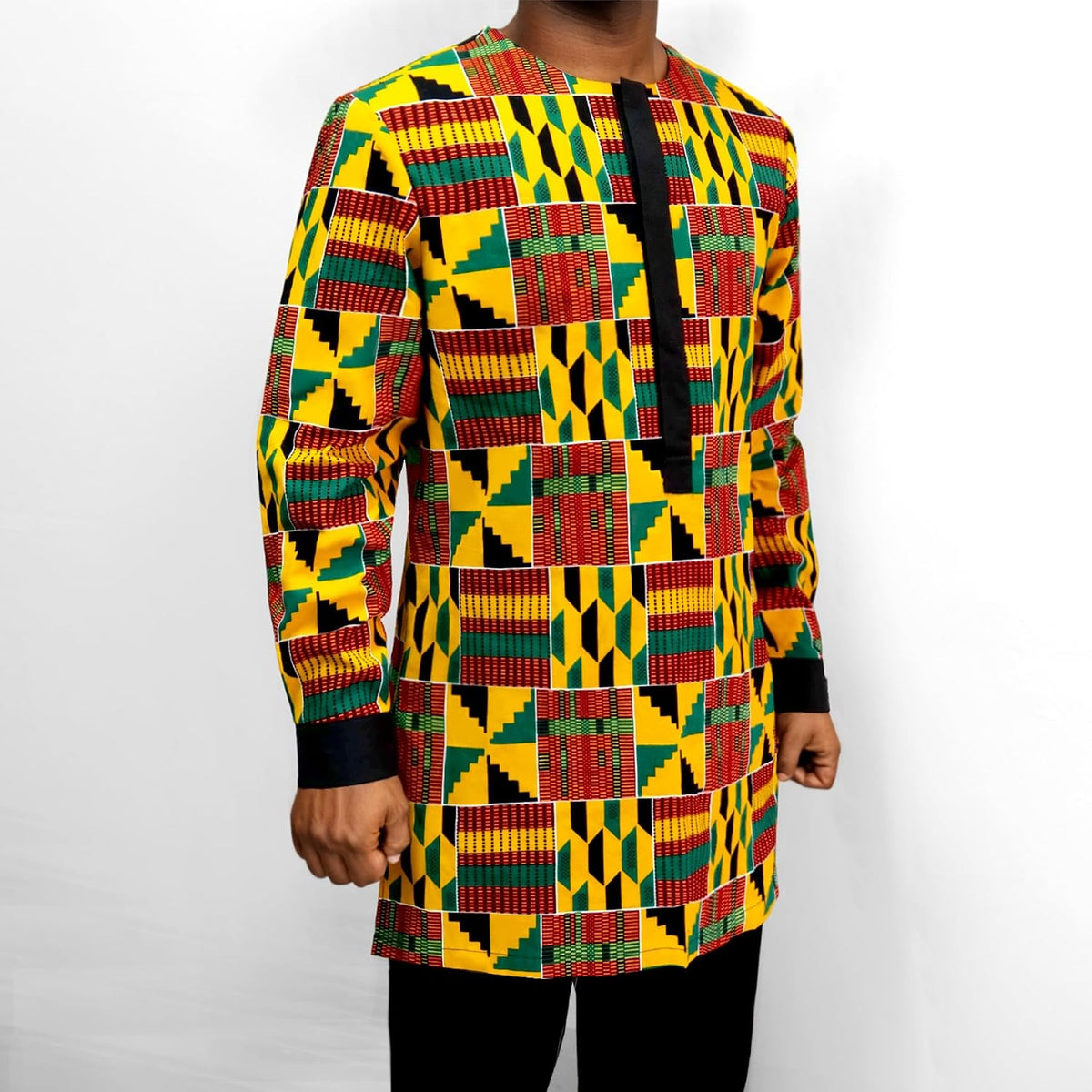 African Men Shirt Slim Fit Hidden Button Dashiki Print Cotton Cloth Top
