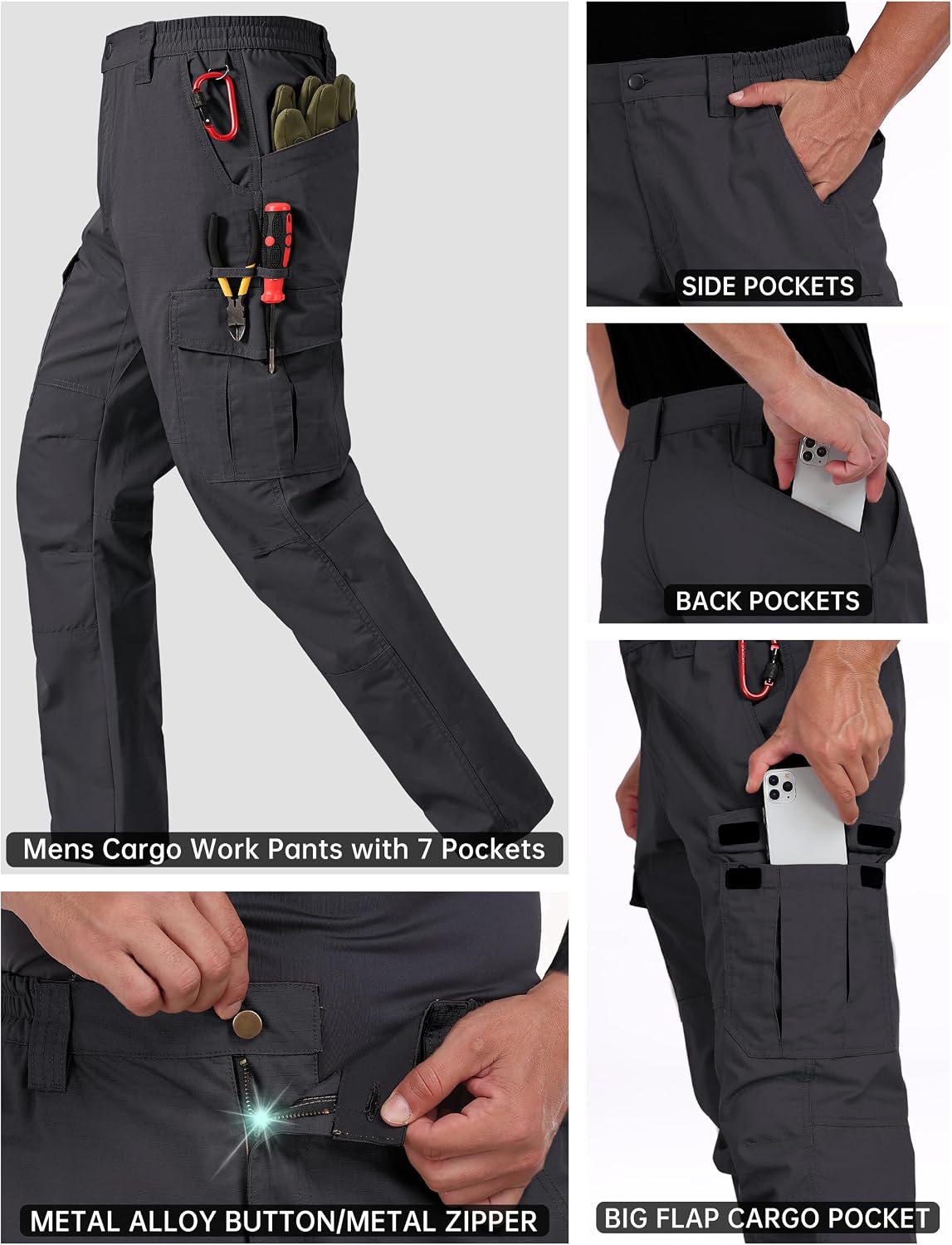 CNBQDD Mens Work Pants Ripstop Waterproof Cargo Pants for Men with 7 Pockets Tactical Hiking Pants