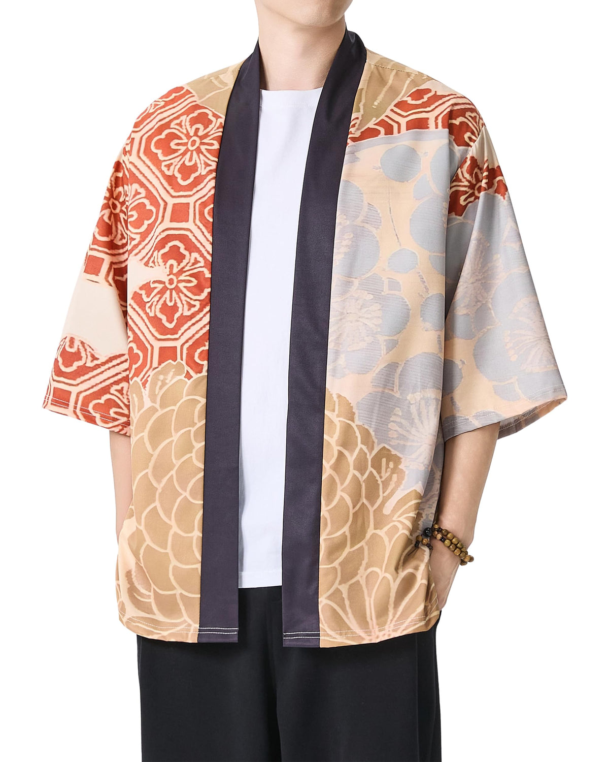 Men's Kimono Cardigan Jacket Japanese Kimono Shirt 3/4 Sleeve Printed Haori