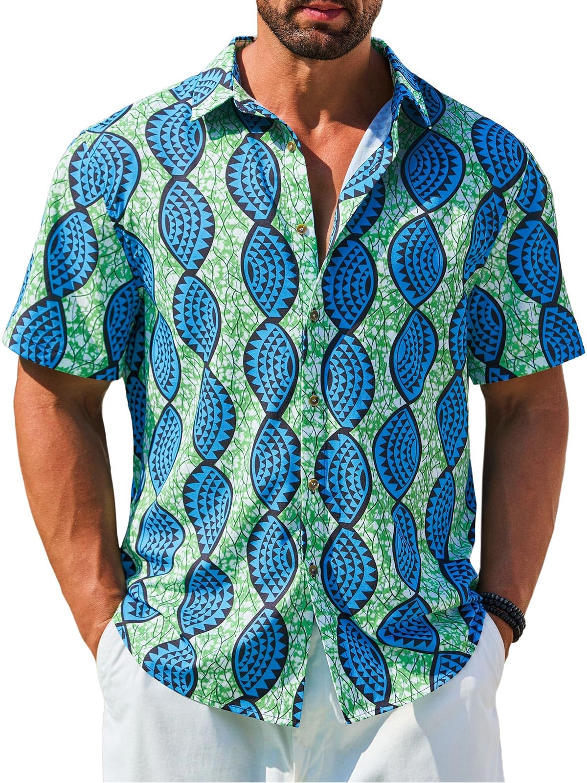 Runcati Mens African Traditional Shirts Dashiki Floral Shirt Hippie Tops