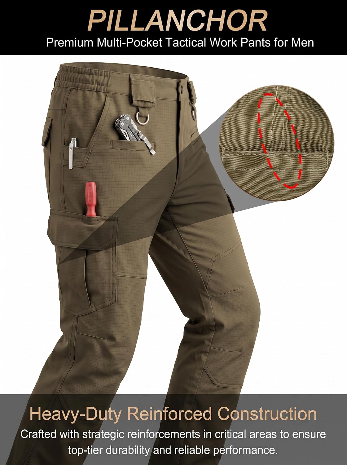 Men's Work Pants Hiking Ripstop Tactical Construction Cargo Pants 8 Pockets
