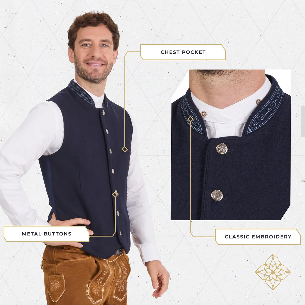 BAVARIA TRACHTEN Men's Oktoberfest Lederhosen Vest Trachten Waistcoat Vest