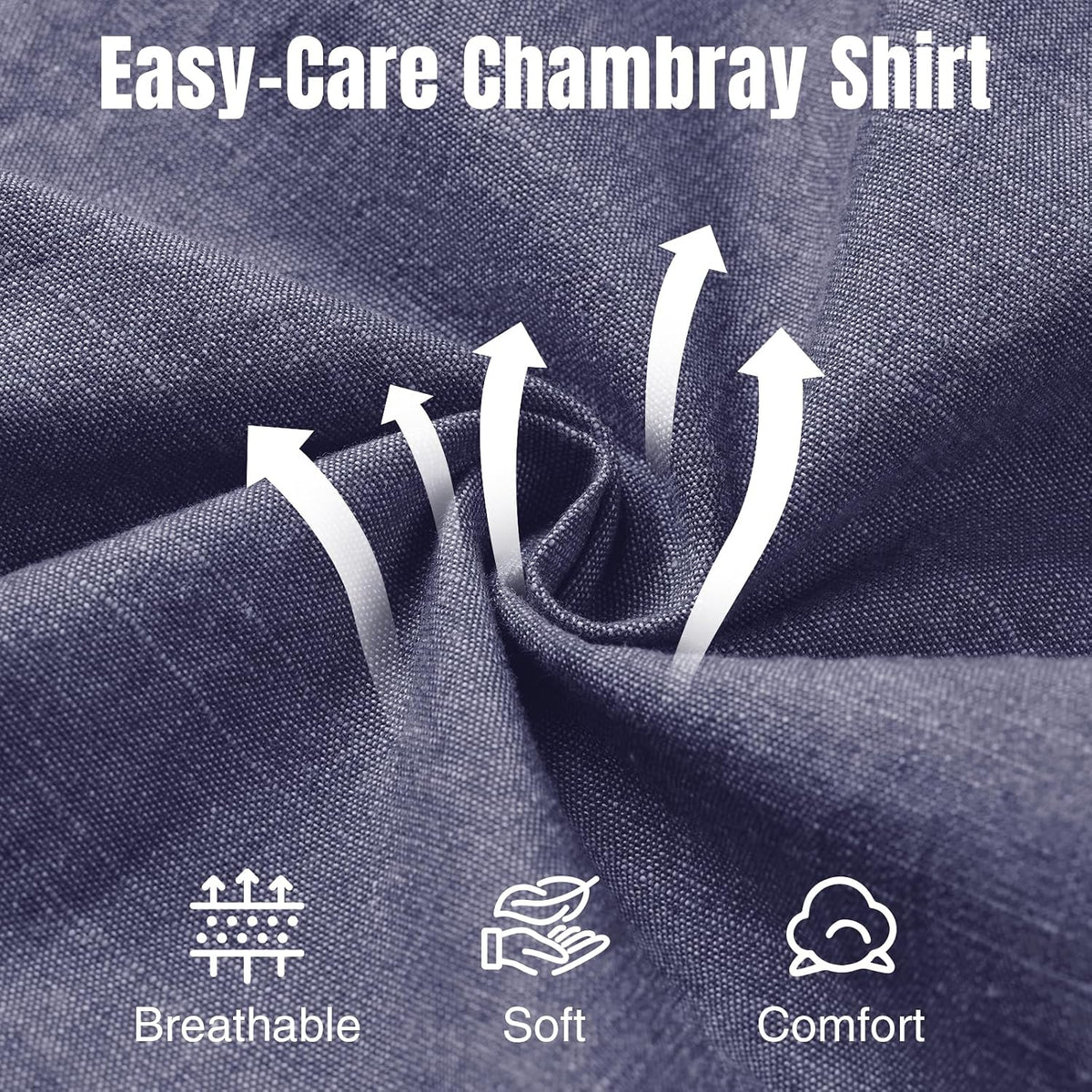 HISEA Men's Short Sleeve Chambray Shirt, Button Down Regular Fit Shirt