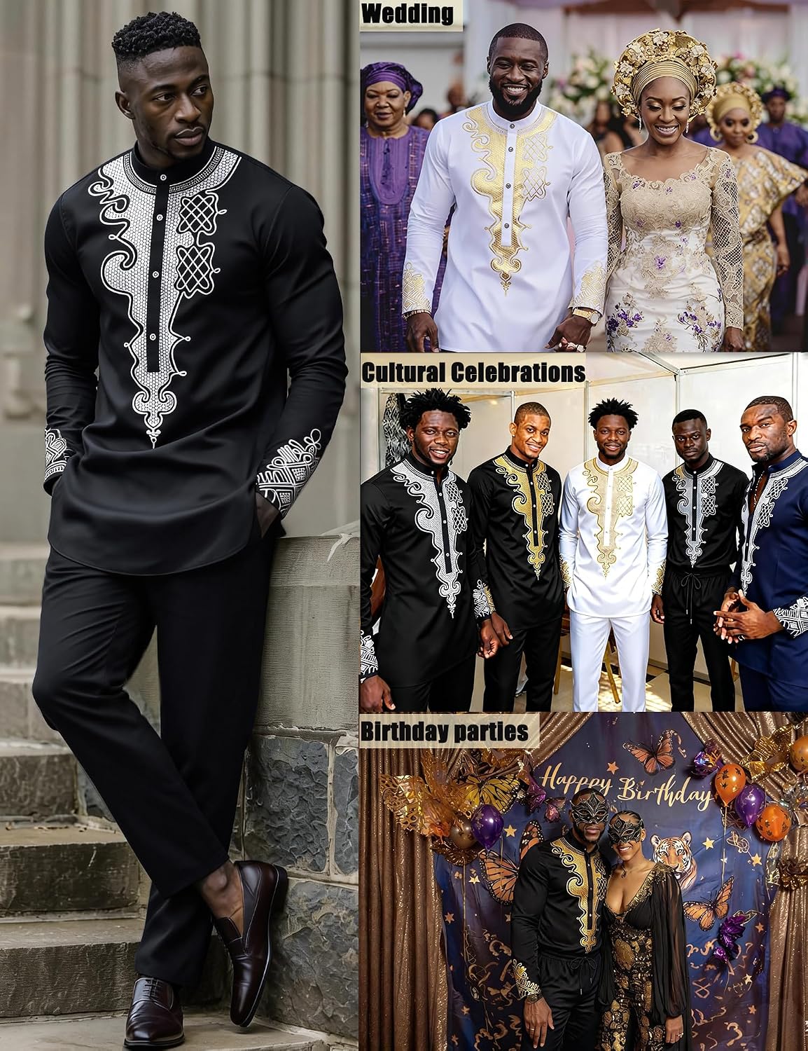 African Suits for Men African Outfits Dashiki Metallic Printed Suit