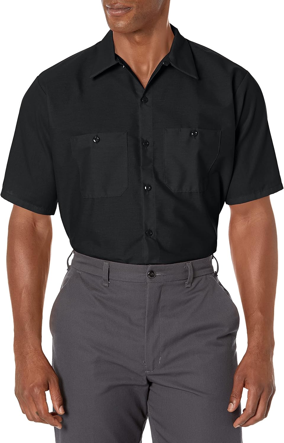 Red Kap Men's Industrial Work Shirt, Short Sleeve, Black, Large