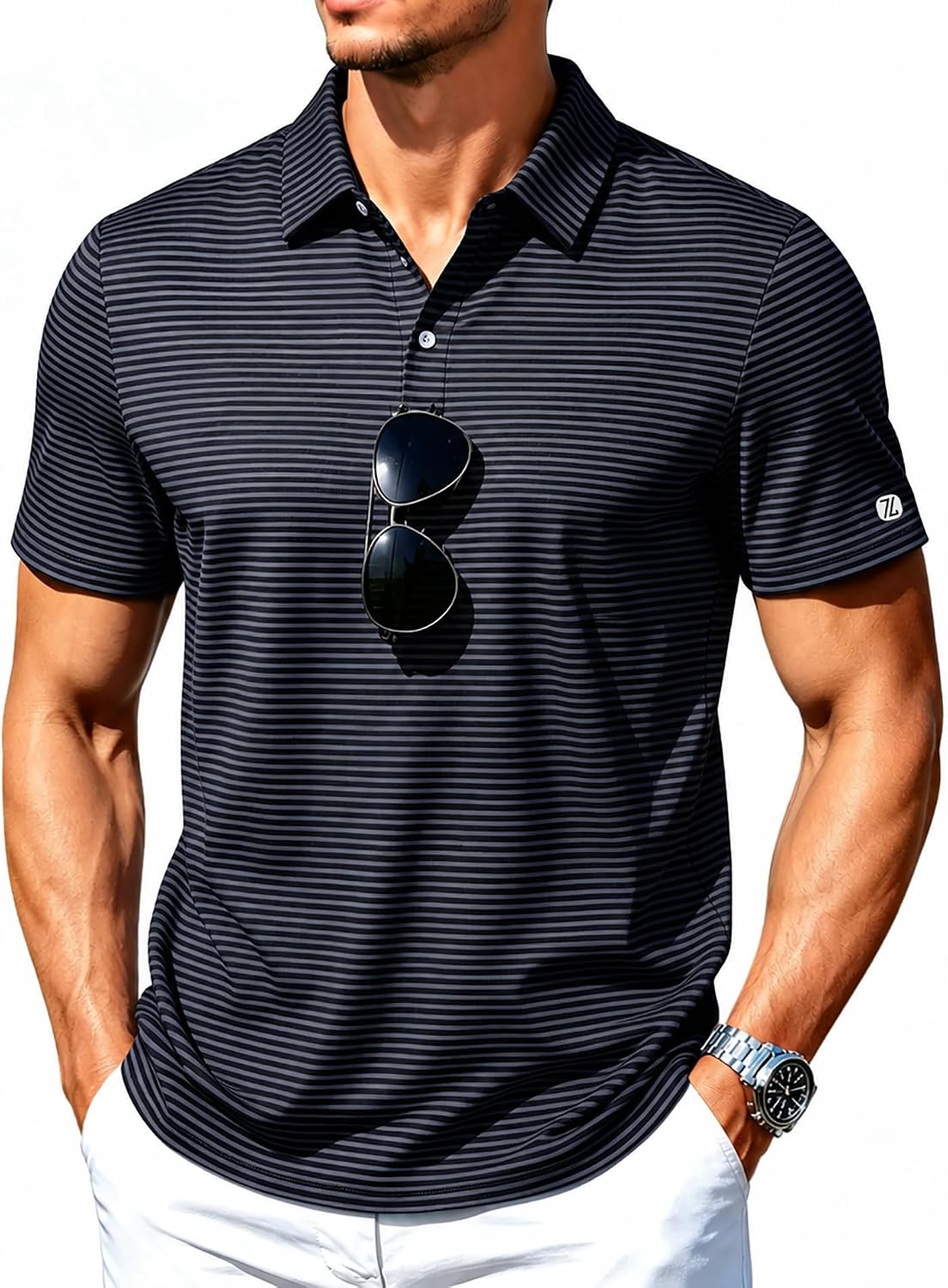 ZITY Mens Golf Shirt Short Sleeve UPF 50+ Performance Striped Polo Shirts