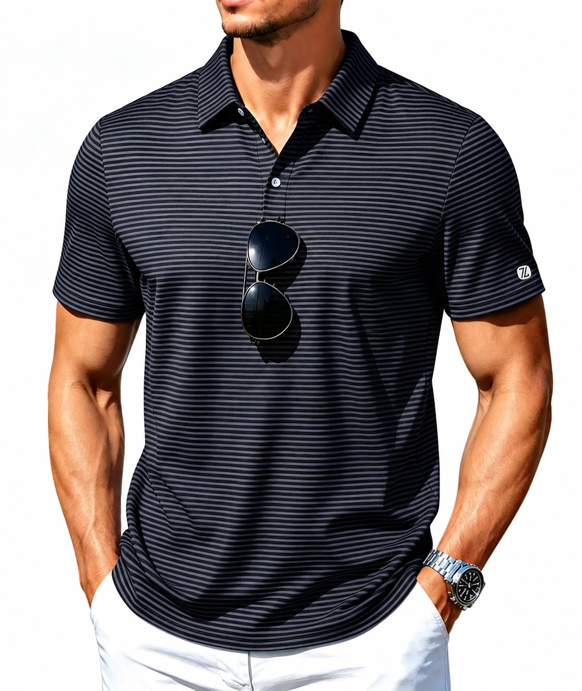 ZITY Mens Golf Shirt Short Sleeve UPF 50+ Performance Striped Polo Shirts
