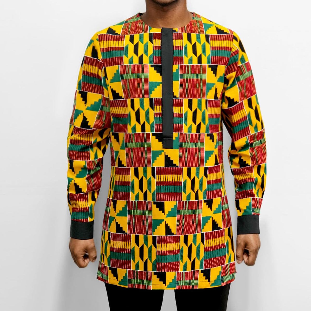 African Men Shirt Slim Fit Hidden Button Dashiki Print Cotton Cloth Top