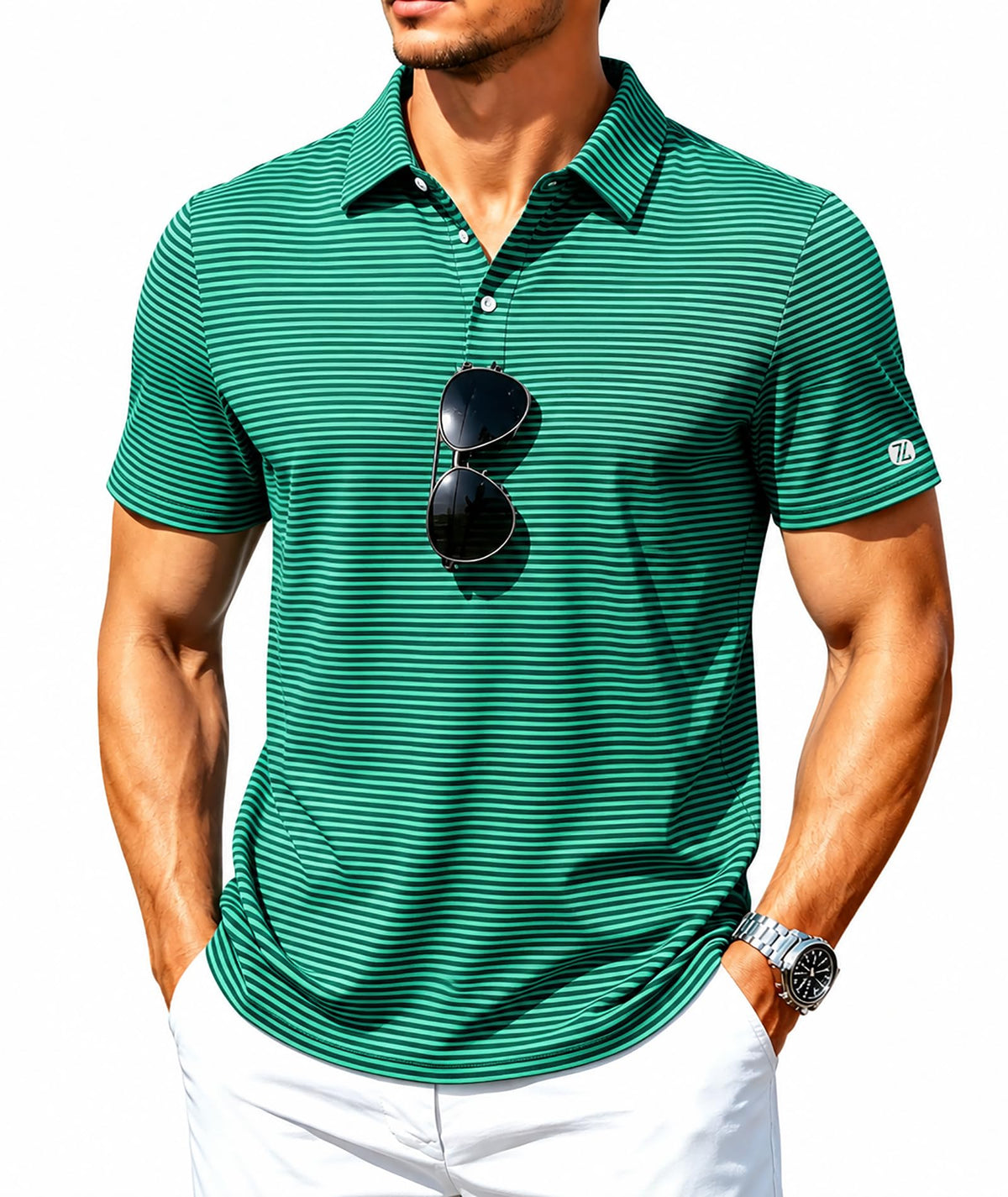 ZITY Mens Golf Shirt Short Sleeve UPF 50+ Performance Striped Polo Shirts