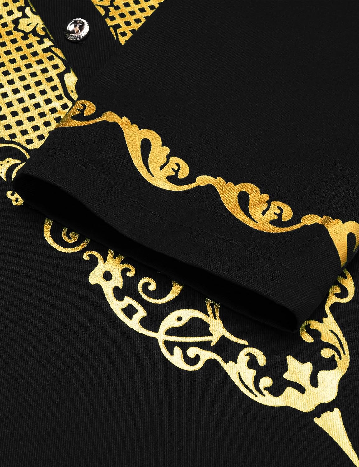 Mens Nigerian Dashiki Shirt African Print Tunic Top Button Placket Metallic Gold Stamp Traditional Clothing for Wedding Party