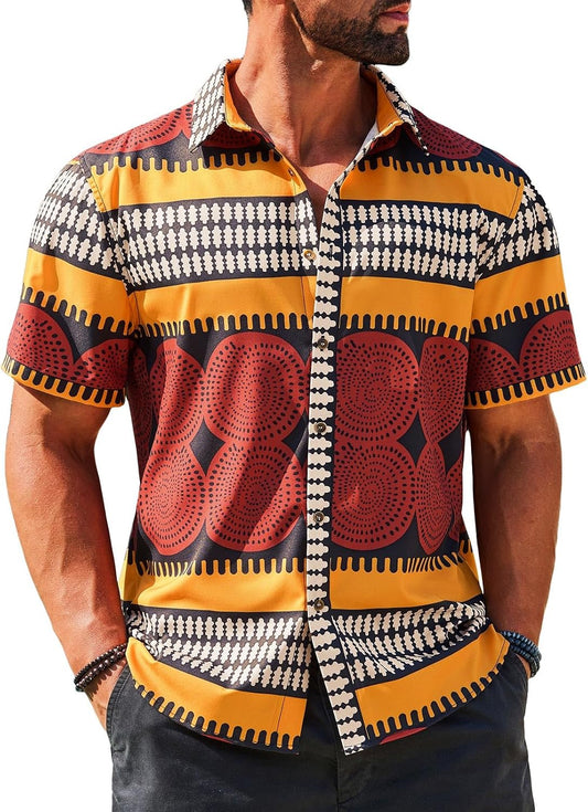 Runcati Mens African Traditional Shirts Dashiki Floral Shirt Hippie Tops