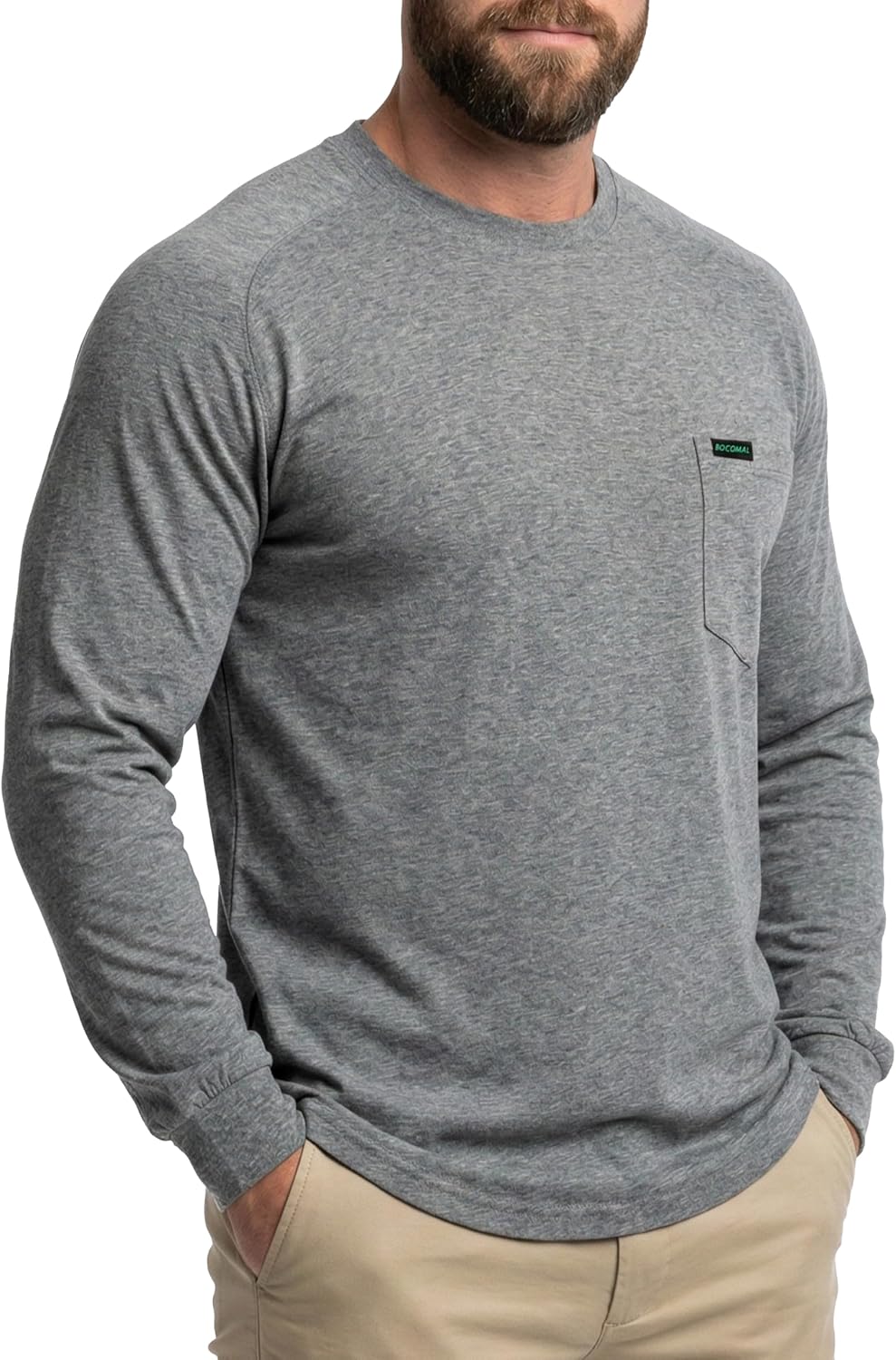 BOCOMAL Non FR - Men's Work Shirts Long Sleeve Stretch-Cotton Relaxed Fit