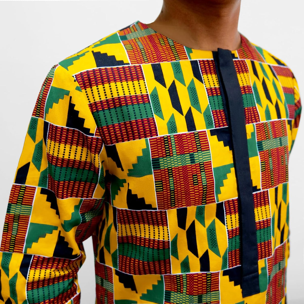 African Men Shirt Slim Fit Hidden Button Dashiki Print Cotton Cloth Top