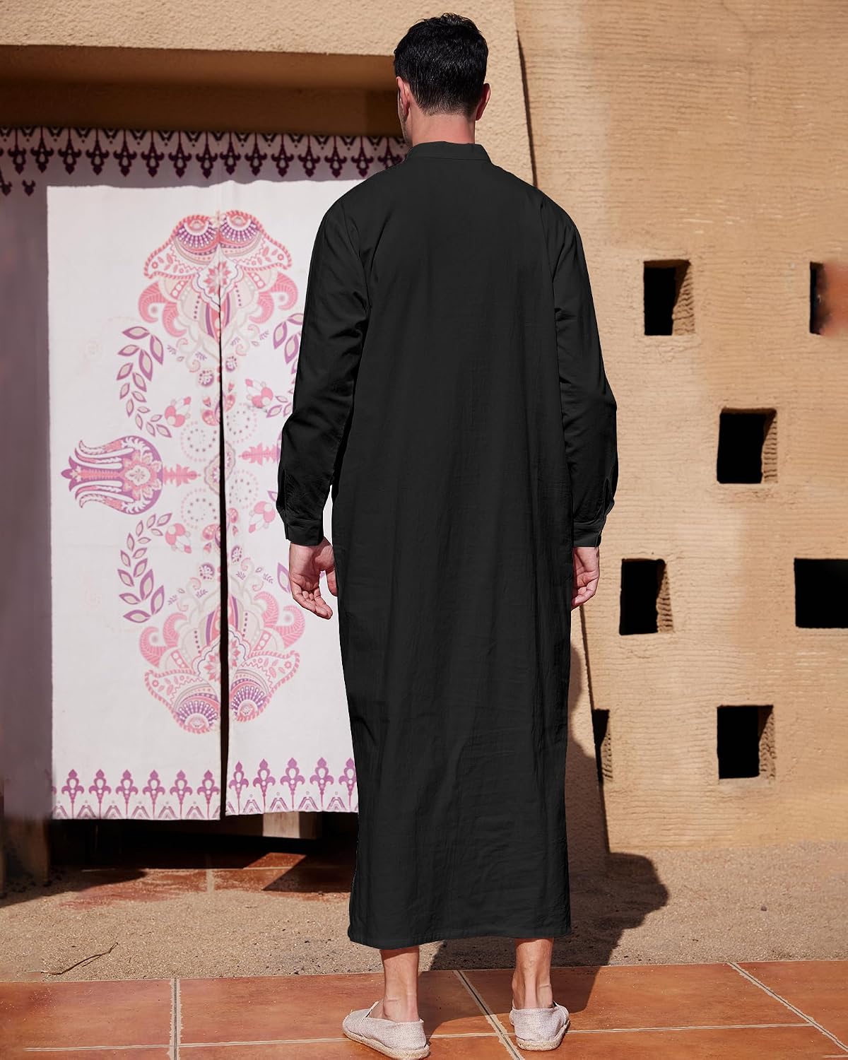 YAOHUOLE Muslim Thobe for Men Button down Mens Caftans Big and Tall Mens Arab Thobe with Pocket