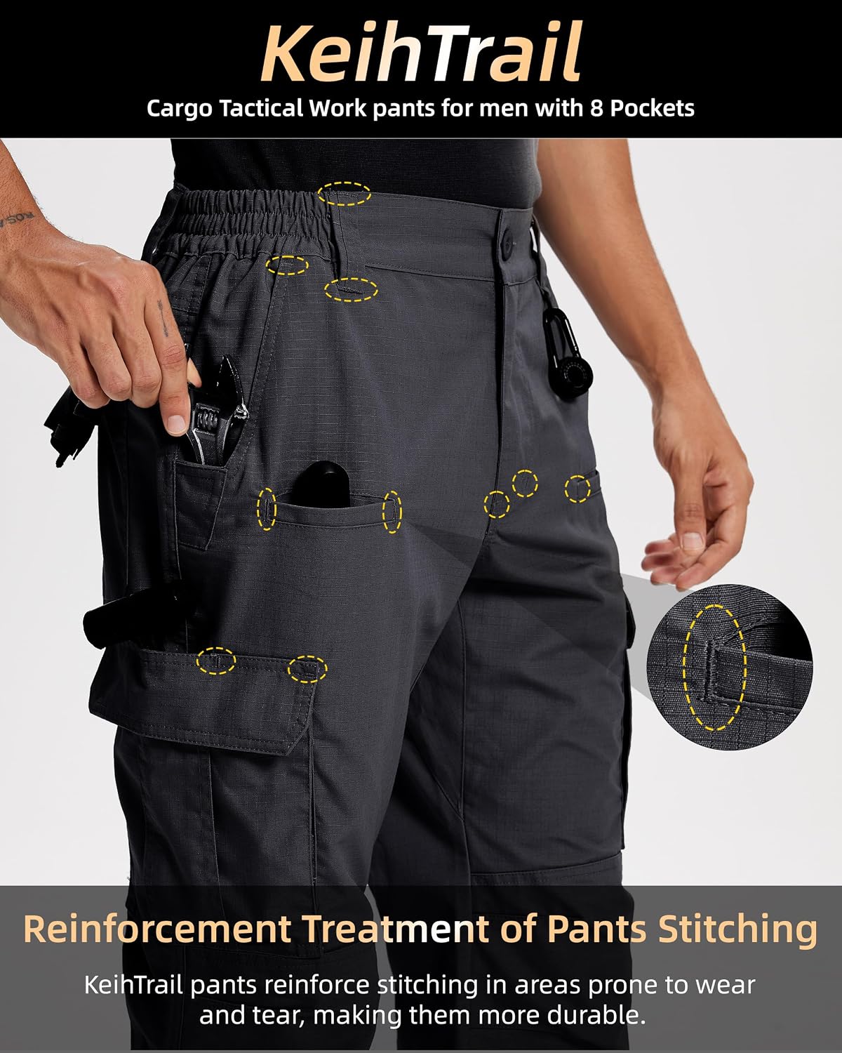 Tactical Work Cargo Hiking Mens Pants-Ripstop Breathable Lightweight Water Resistant-EDC with 8 Pocket