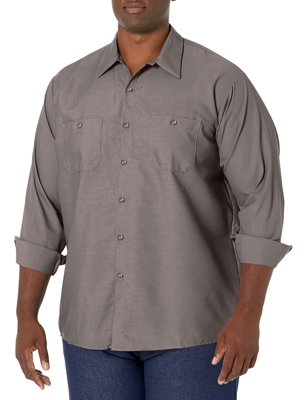 Red Kap Men's Long Sleeve Industrial Work Shirt | Moisture Wicking Button Up, Wrinkle Resistance Fights Fading & Stains