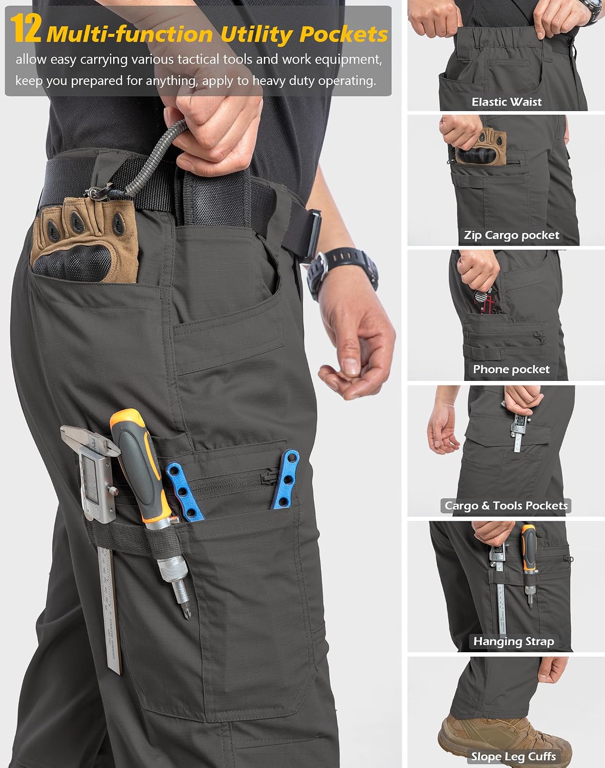 CARWORNIC Men's Stretch Ripstop Work Pants Water Resistant Flex Cargo Pants Lightweight EDC Operator Tactical Utility Pants