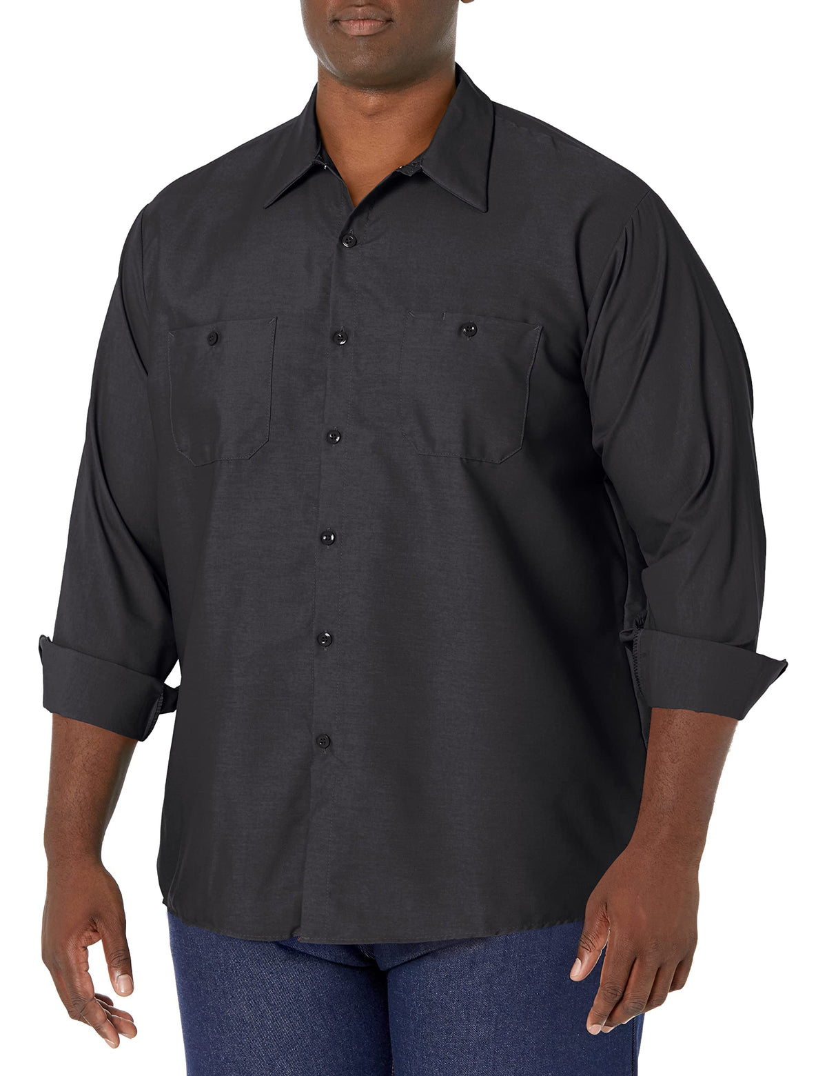 Red Kap Men's Long Sleeve Industrial Work Shirt | Moisture Wicking Button Up, Wrinkle Resistance Fights Fading & Stains