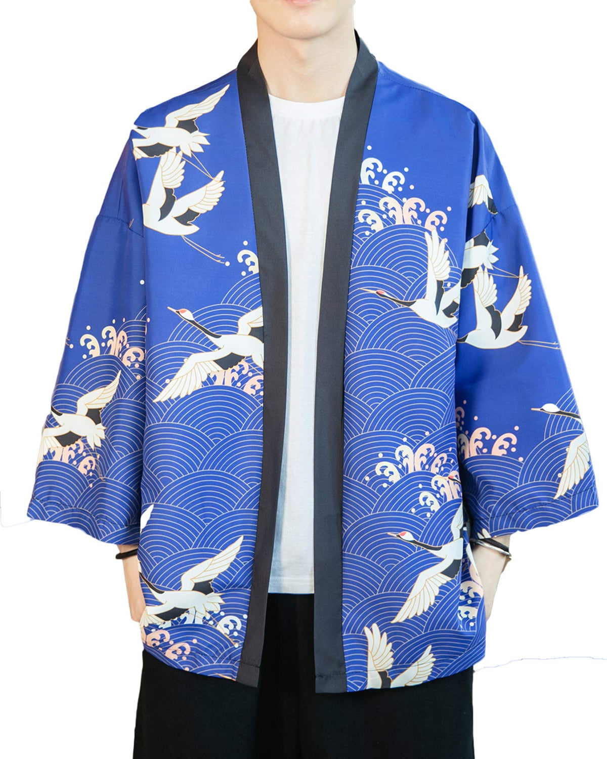 Men's Kimono Cardigan Jacket Japanese Kimono Shirt 3/4 Sleeve Printed Haori