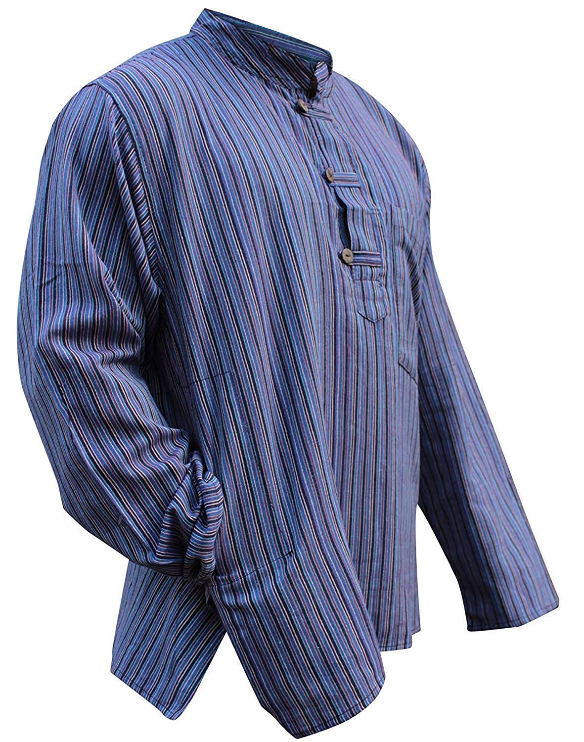 Shopoholic Fashion Mens Striped Grandad Shirt