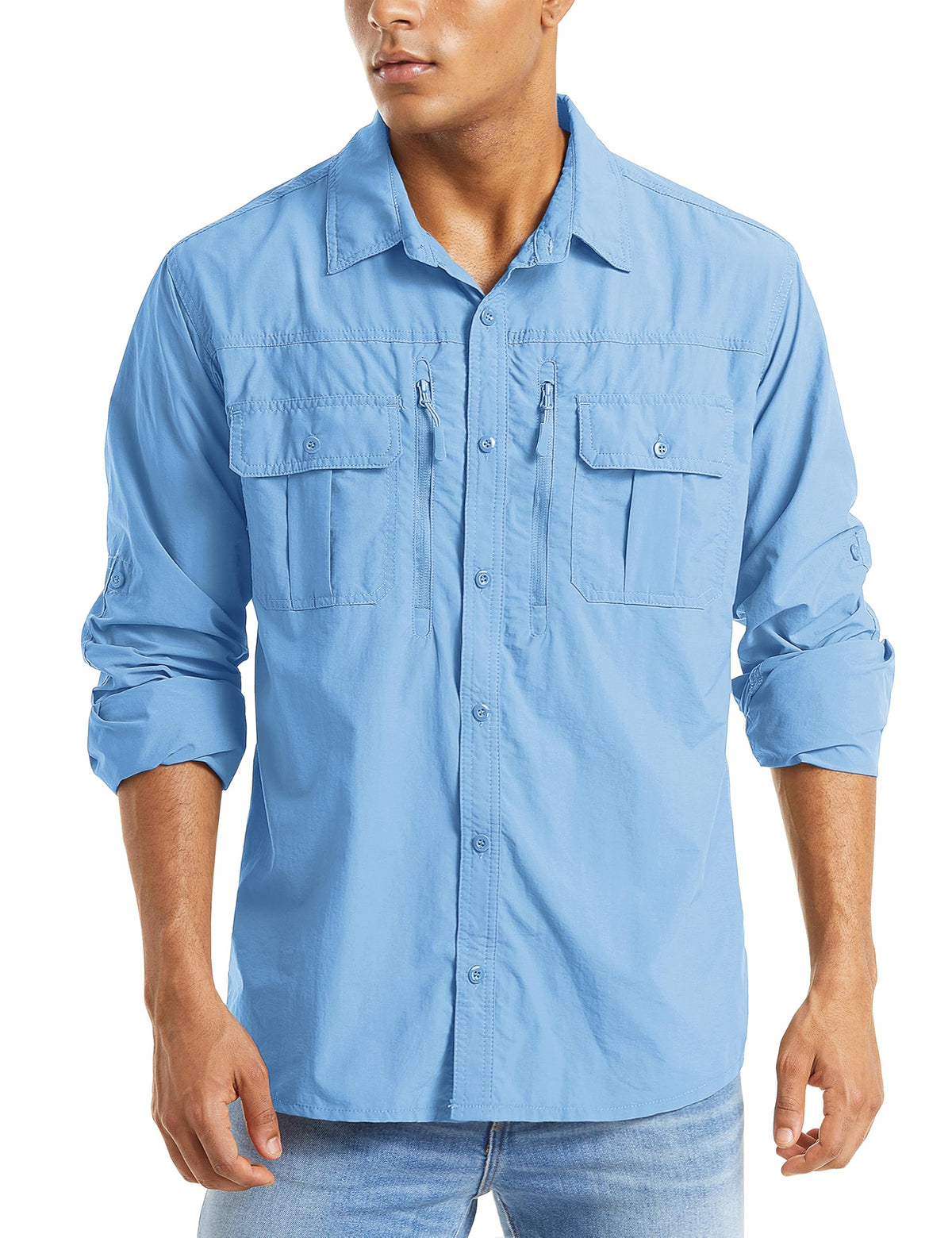 MAGCOMSEN Men's Long Sleeve Fishing Shirts Button Down Hiking Safari