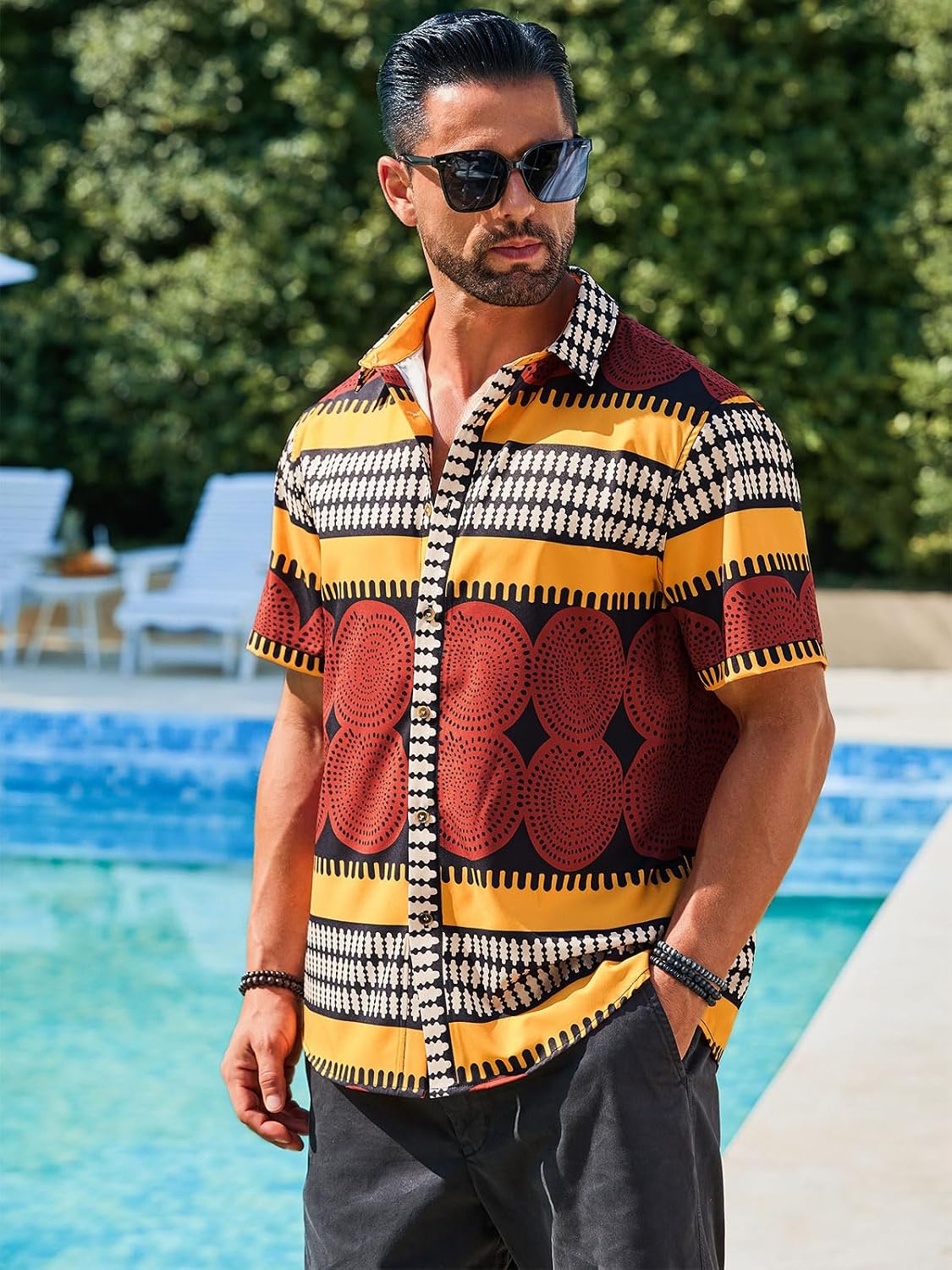 Runcati Mens African Traditional Shirts Dashiki Floral Shirt Hippie Tops