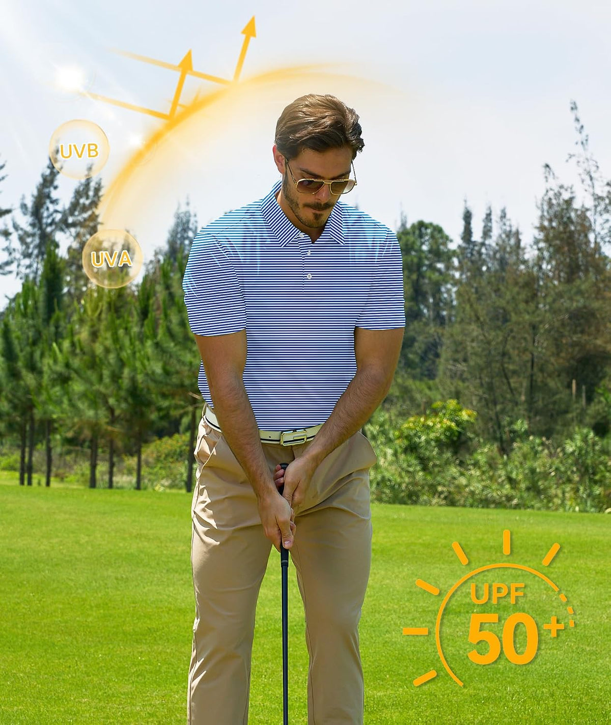 ZITY Mens Golf Shirt Short Sleeve UPF 50+ Performance Striped Polo Shirts