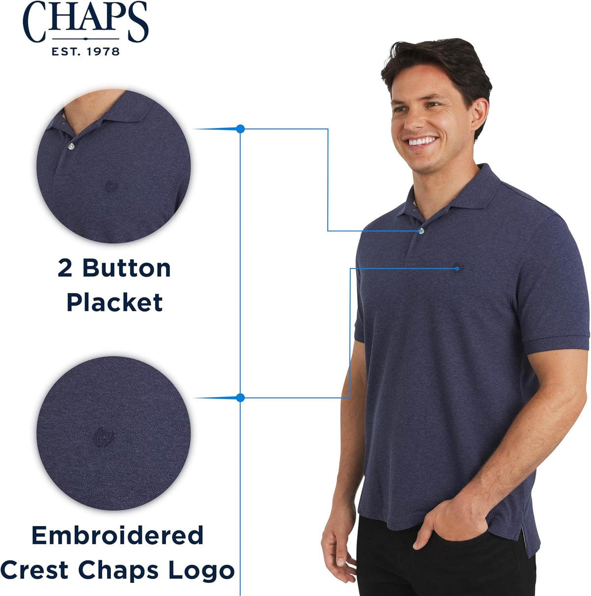 Chaps Men's Everyday Casual Classic Fit Stretch Pique Polo Shirt (S-2XL)