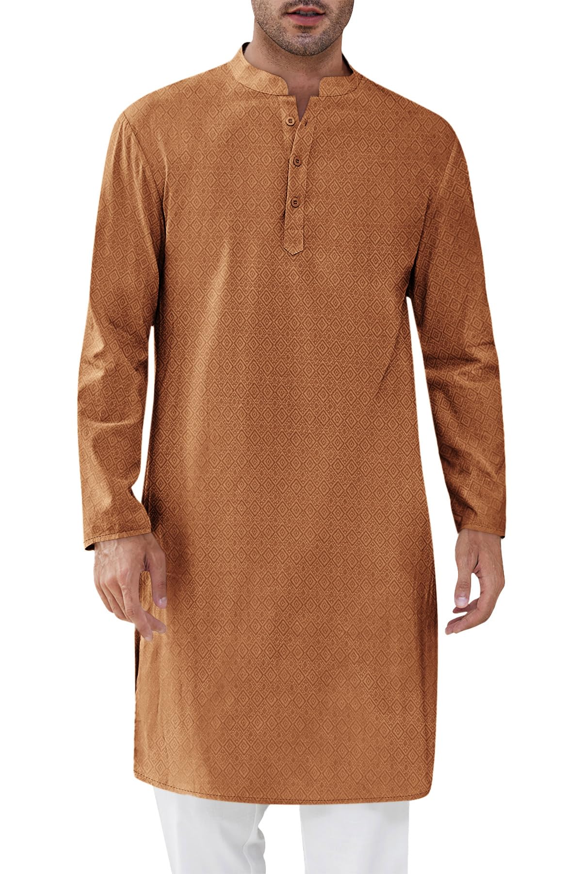 Runcati Mens Kurta Thobe Textured Henley Shirt