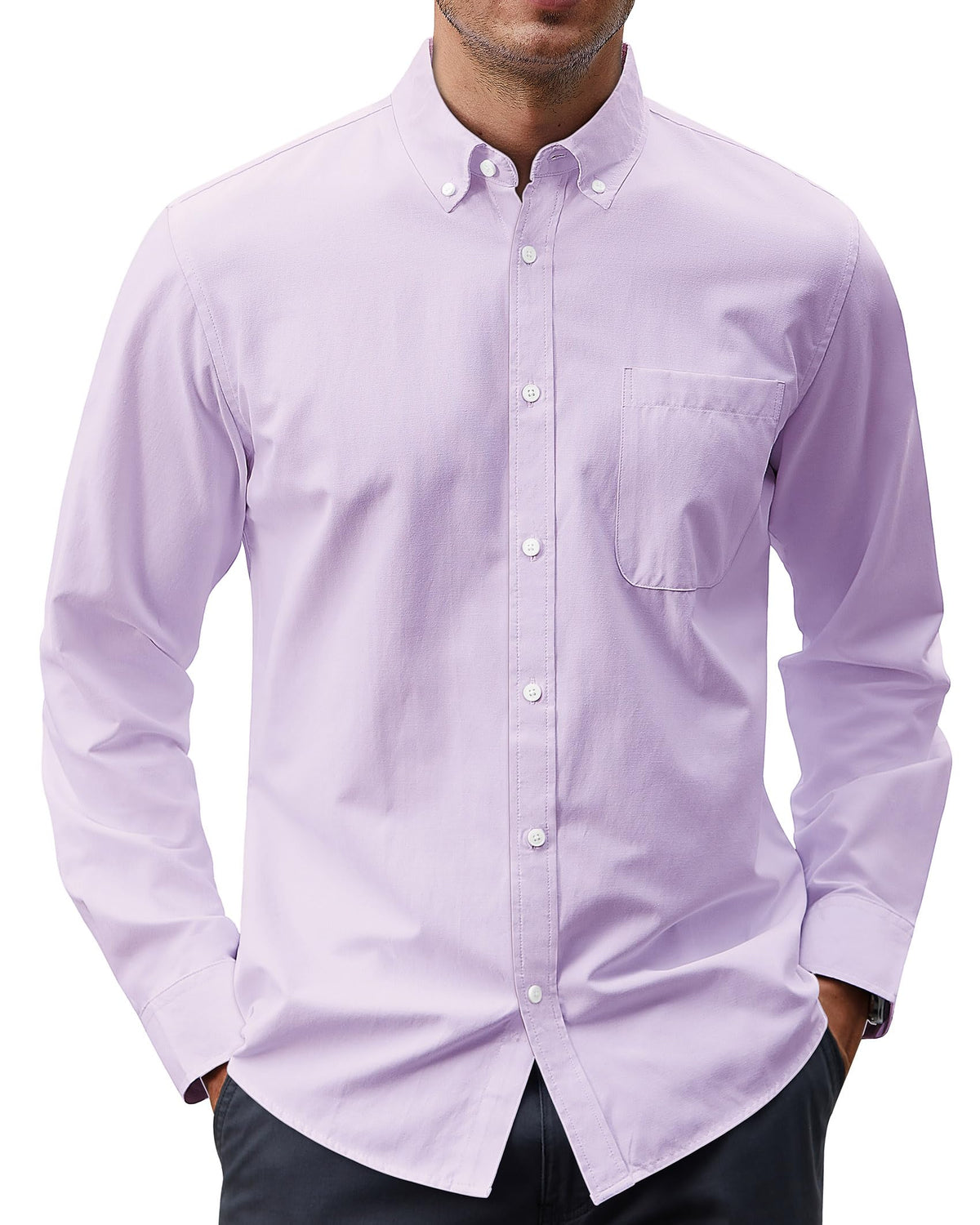 J.VER Men's Oxford Shirt Solid Casual Button Down Collar Shirts Long Sleeve Dress Shirts with Pocket