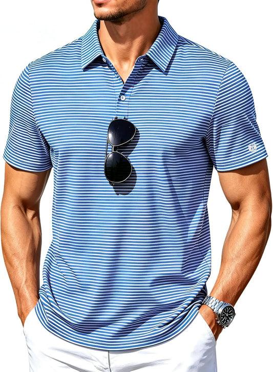 ZITY Mens Golf Shirt Short Sleeve UPF 50+ Performance Striped Polo Shirts