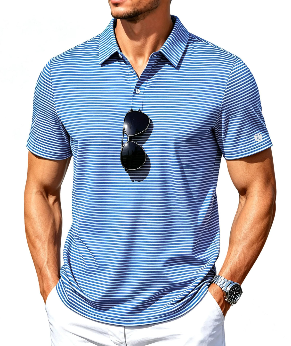 ZITY Mens Golf Shirt Short Sleeve UPF 50+ Performance Striped Polo Shirts