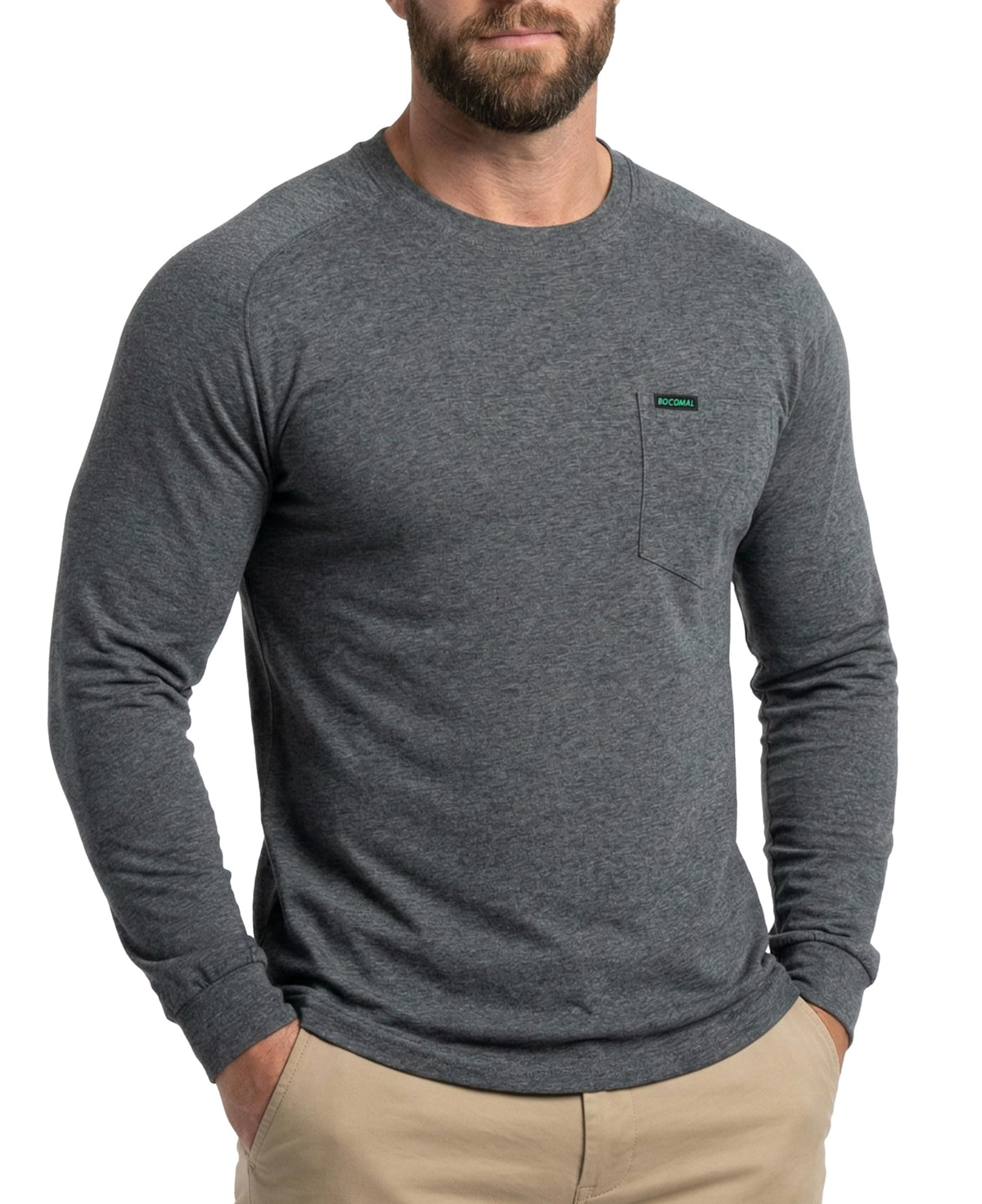 BOCOMAL Non FR - Men's Work Shirts Long Sleeve Stretch-Cotton Relaxed Fit