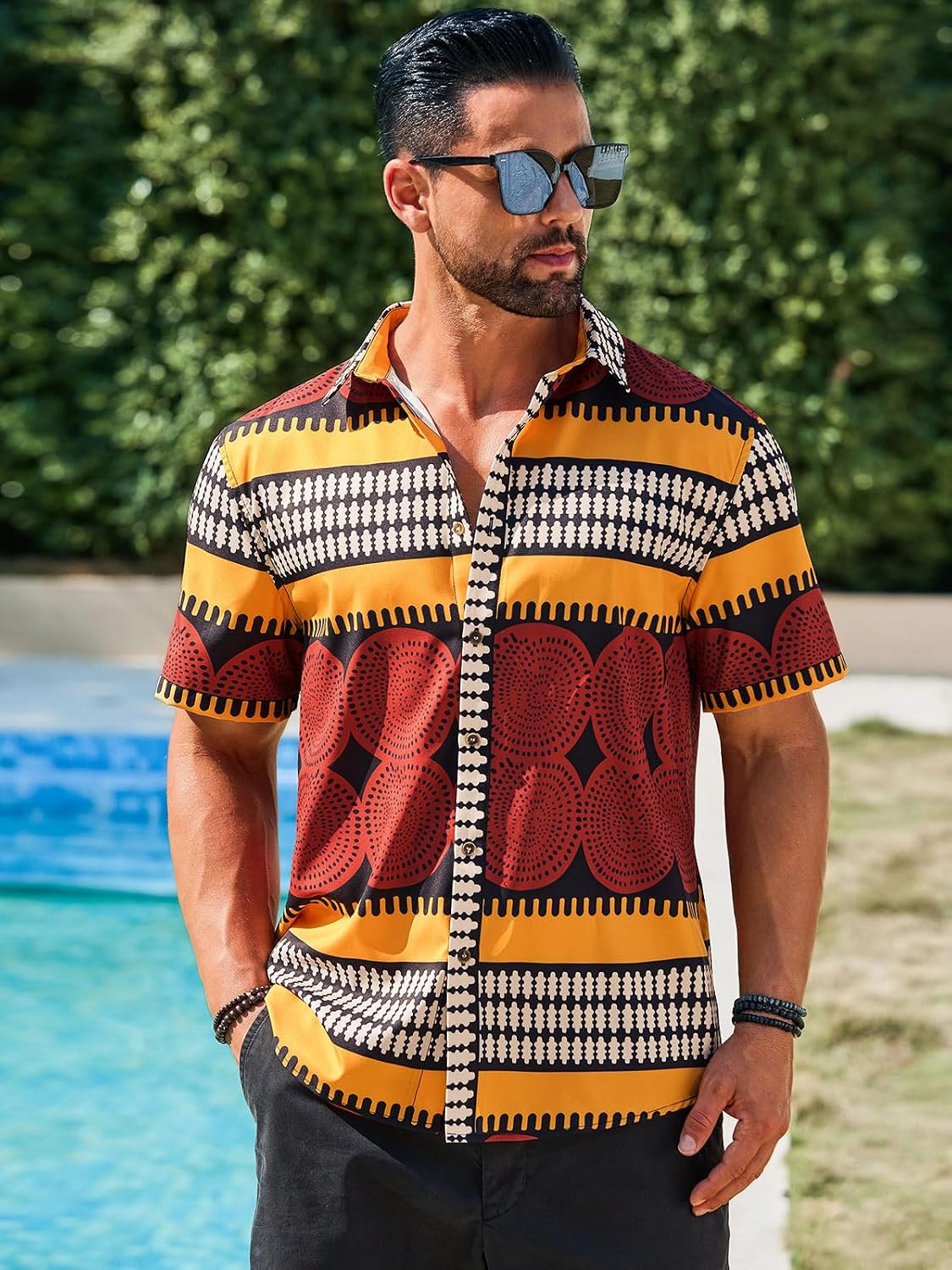 Runcati Mens African Traditional Shirts Dashiki Floral Shirt Hippie Tops