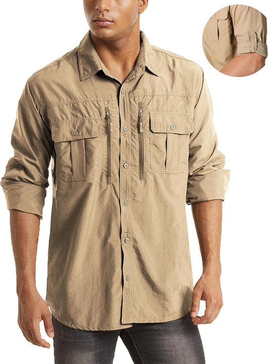 MAGCOMSEN Men's Long Sleeve Fishing Shirts Button Down Hiking Safari