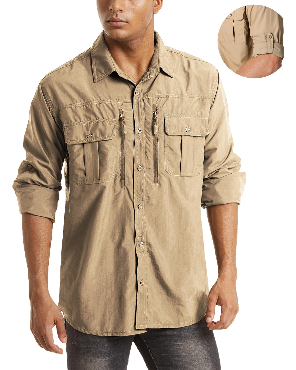 MAGCOMSEN Men's Long Sleeve Fishing Shirts Button Down Hiking Safari