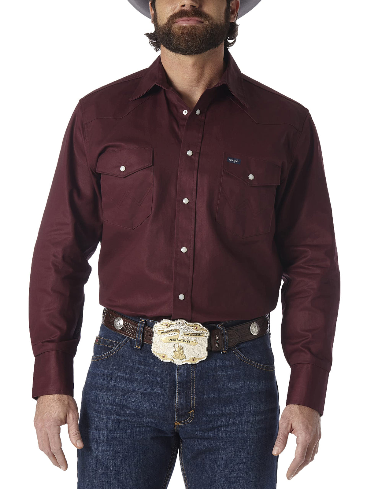 Wrangler Men's Cowboy Cut Firm Finish Western Long Sleeve Snap Work Shirt